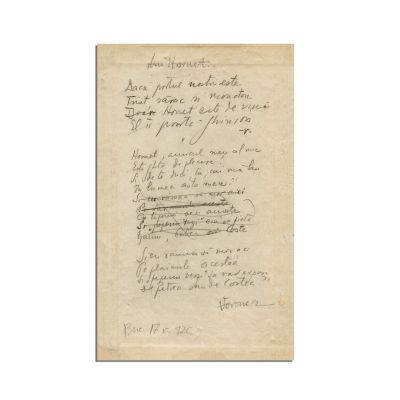 Ilarie Voronca, manuscrisul poeziei „Lui Hornet...”, 1926
