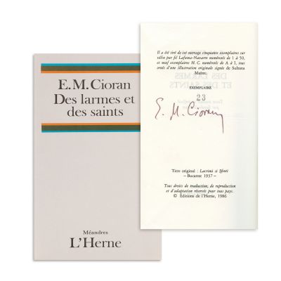 Emil Cioran, Lacrimi și sfinți - Des larmes et des saints, 1986, exemplar bibliofil cu semnătura olografă