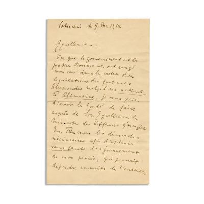 Prințesa Albaniei, scrisoare trimisă la Cotroceni, 1927