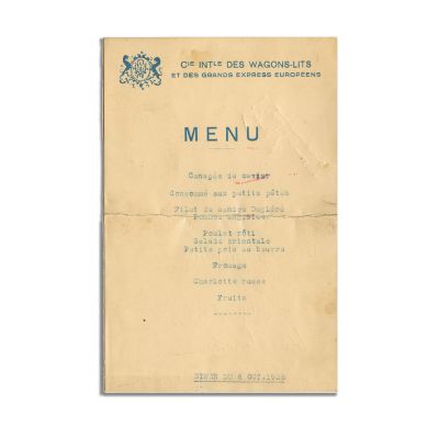 Meniul cinei din 6 octombrie 1938, cu semnăturile participanților Lt. Colonel Boerescu și General Bolintineanu