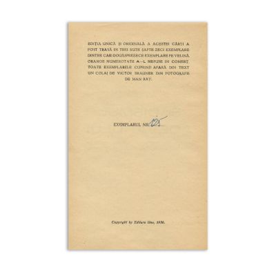 Sașa Pană, Sadismul adevărului, 1936, exemplar numerotat