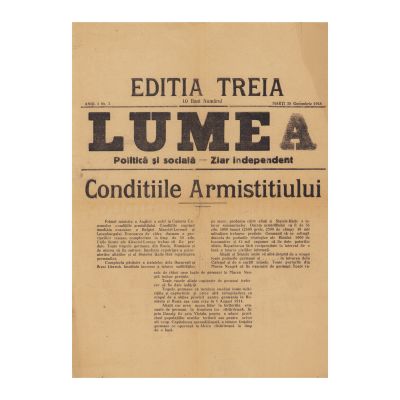 Publicația „Lumea”, An I, Nr. 3 - Condițiile Armistițiului, 30 octombrie 1918