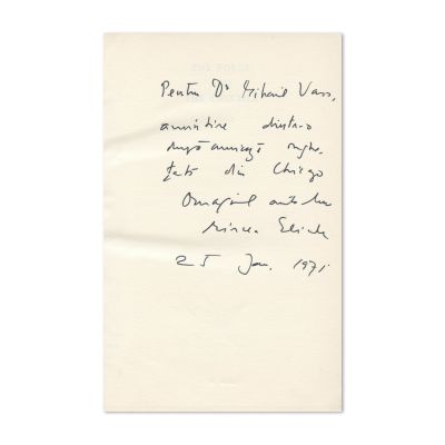Mircea Eliade, The Forge and the Crucible, 1971, cu dedicație 