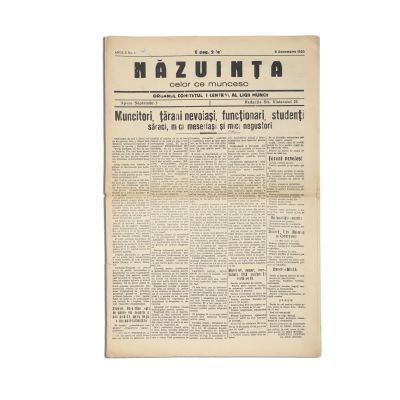Publicația „Năzuința celor ce muncesc”, Anul I, Nr. 1, 6 decembrie 1933