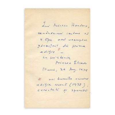 Mircea Eliade, Forgerons et alchimistes, cu dedicație către Mircea Handoca