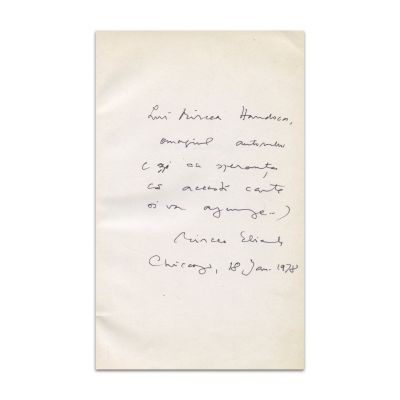 Mircea Eliade, În curte la Dionis, 1977, cu dedicație către Mircea Handoca