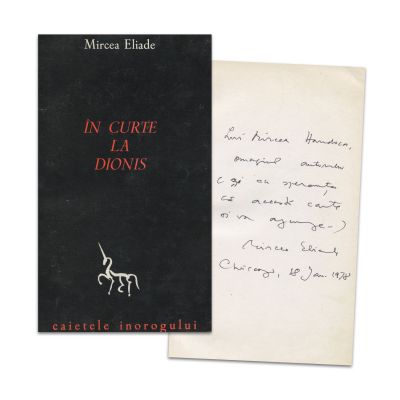 Mircea Eliade, În curte la Dionis, 1977, cu dedicație către Mircea Handoca