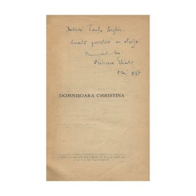 Mircea Eliade, Domnișoara Christina, 1936, cu dedicație către Constanța Arghezi
