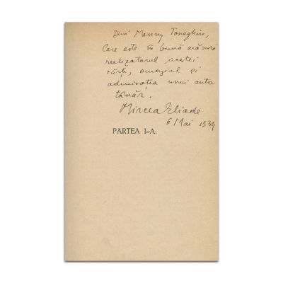 Mircea Eliade, Lumina ce se stinge..., cu dedicație către Menny Toneghin