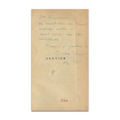 Mircea Eliade, Șantier, cu dedicație către Perpessicius