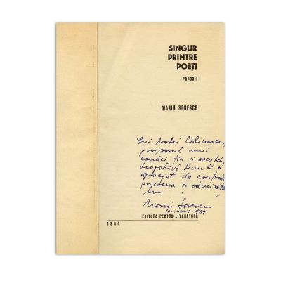 Marin Sorescu, Singur printre poeți, 1964, cu dedicație pentru Matei Călinescu