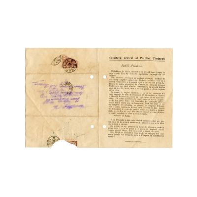 Invitație la o întrunire secretă a Partidei Țărănești