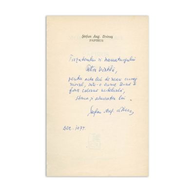 Ștefan Augustin Doinaș, Papirus, 1974, cu dedicație pentru Petru Vintilă