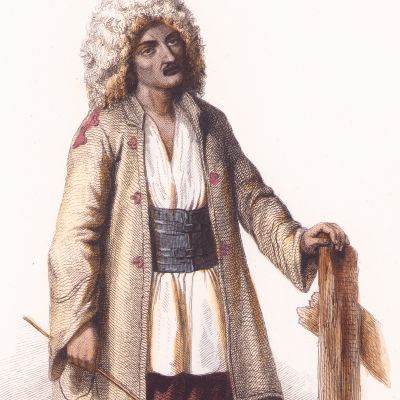 Căruțaș țigan pe drumul Iașilor, litografie colorată manual, gravor Michel Bouquet, cca. 1840