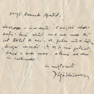 Ion Agârbiceanu, scrisoare olografă către domnul Apostol