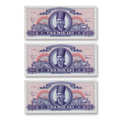 Trei bancnote în valoare de 1000 lei din 1948