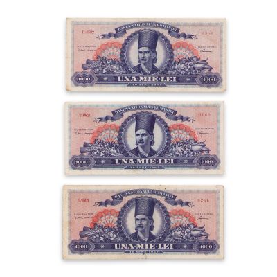 Trei bancnote în valoare de 1000 lei din 30 septembrie 1947