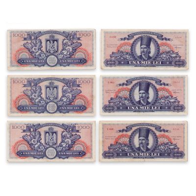 Trei bancnote în valoare de 1000 lei din 30 septembrie 1947