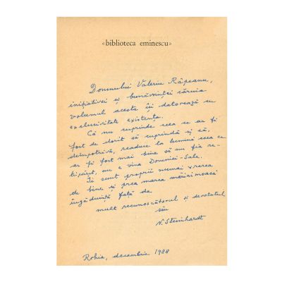 Nicolae Steinhardt, Prin alții spre sine, 1988, cu o amplă dedicație