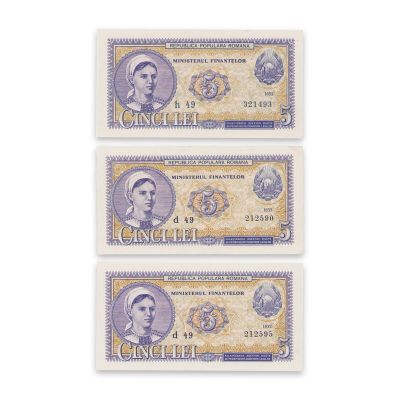 5 lei 1952, 3 bancnote necirculate