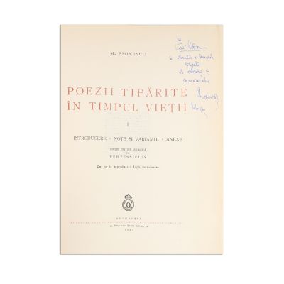 Mihai Eminescu, Opere, ediție inițiată de Perpessicius, 14 volume, cu dedicație pentru Camil Petrescu
