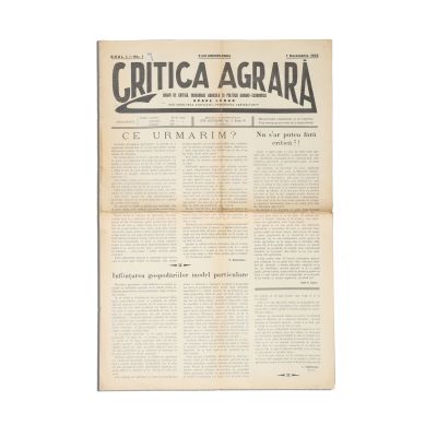 Publicația „Critica Agrară”, Anul I, Nr. 1, 1 decembrie 1935