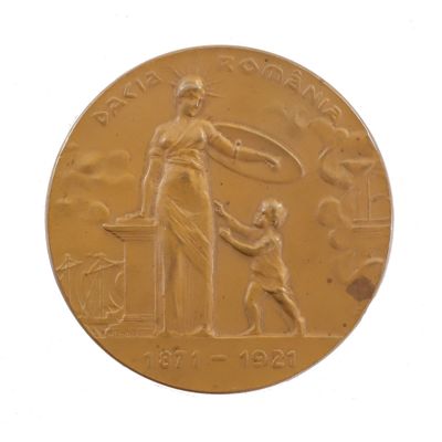 Jumătate de veac de la înființarea Societății Anonime Române, medalie din bronz, gravor Weinberger