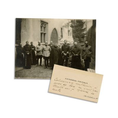 Gr. Nicolae Petală, gr. Nicolae Samsonovic și principele Carol al II-lea, fotografie de epocă + carte de vizită cu dedicație olografă
