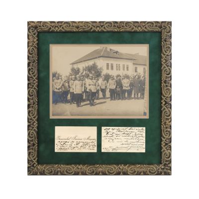 Generalul Traian Moșoiu, fotografie + carte de vizită cu text olograf