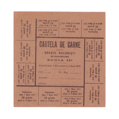 Trei cartele pentru carne, pâine și făină din Primul Război Mondial + bilet pentru tramvai din 1891