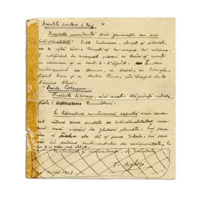Tudor Arghezi, „Generațiile simultane în timp”, filă manuscris, 1927