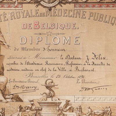 Dr. Felix, diplomă de membru al Societății Regale de Medicină Publică din Belgia, 1892