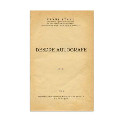 H. Stahl, Despre autograf, 1936, cu dedicație olografă