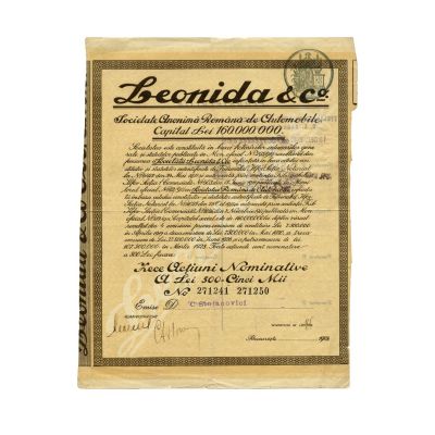 C. Stoianovici, act privind acțiuni nominative la Societatea Leonida & Co, 1940-1942