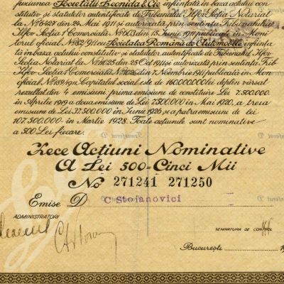 C. Stoianovici, act privind acțiuni nominative la Societatea Leonida & Co, 1940-1942
