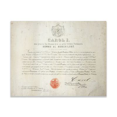 Iacob Dimitrie Felix, diplomă de încetățenire, cu semnătura regelui Carol I, 5 septembrie 1871