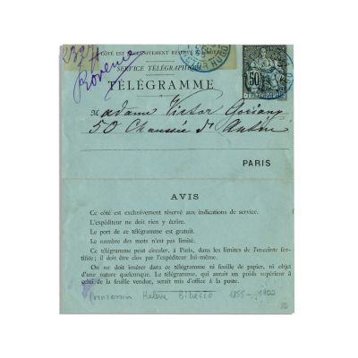 Elena Bibescu,  telegramă olografă, 1895