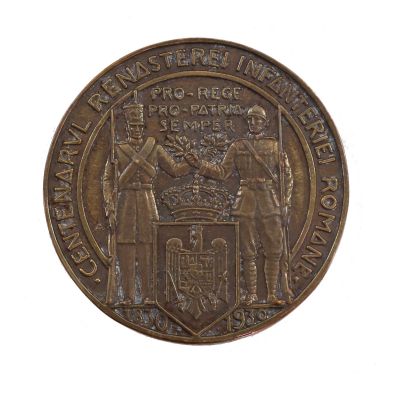 Centenarul Renașterii Infanteriei Române, medalie din bronz, 1930, gravor A. Lavrillier
