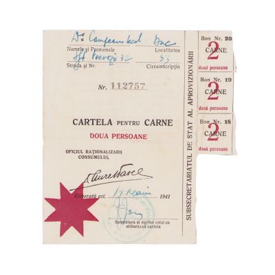 Cartelă pentru carne din perioada celui de-al Doilea Război Mondial, 1941