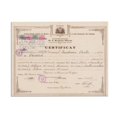Iușchevici Victor, diplomă de absolvire a cursului de vioară, 15 iunie 1939