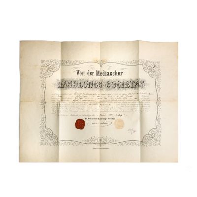Societatea Comercială Mediaș, diplomă, 1873