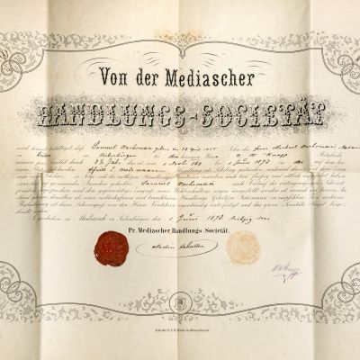Societatea Comercială Mediaș, diplomă, 1873