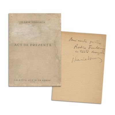 Ilarie Voronca, Act de prezență, 1932, cu dedicație către Rodica Fundoianu