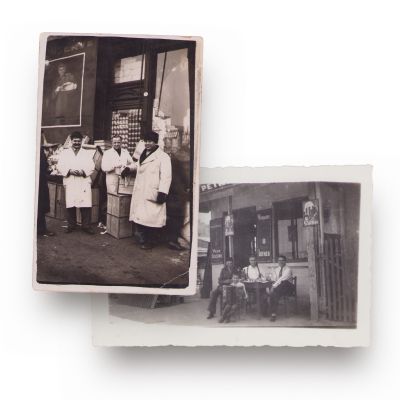 Băcănie și bodega „La Petru” din Floreasca, două fotografii tip carte poștală  