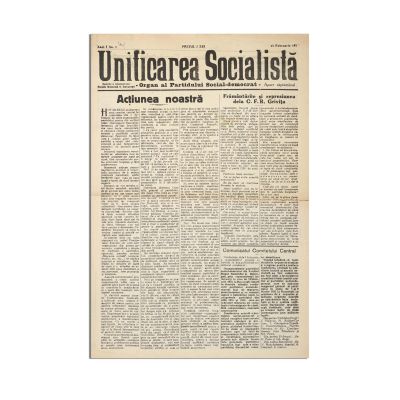 Publicația „Unificarea Socialistă”, Anul I, Nr. 1, 25 februarie 1933