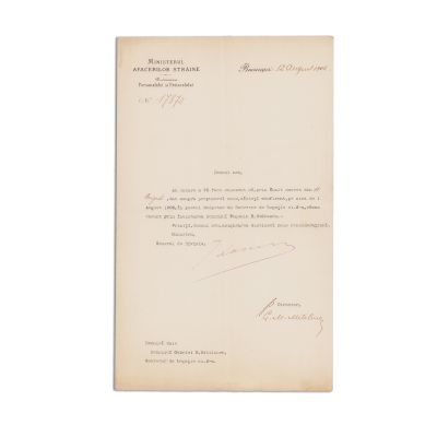 Ministerul Afacerilor Străine, 9 documente semnate de D. A. Sturdza, Ion Lahovary, Ioan Constantin Filitti, Al. Djuvara și Iacob Lahovary, 1898-1912