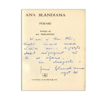 Ana Blandiana, Poeme, 1978, cu dedicație pentru Nina Cassian