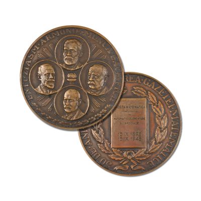 Medalie „50 de ani de la înființarea Gazetei Matematice”, 1945, gravor G. Stănescu