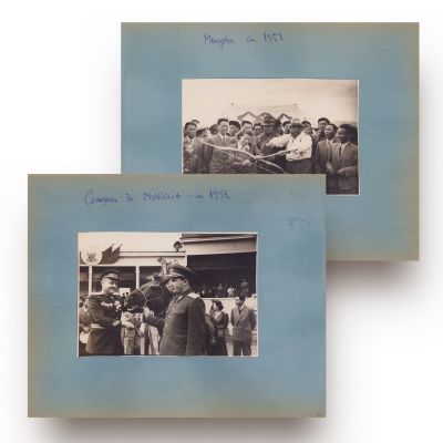 Nicolae Ceaușescu în vizită în Mongolia, 2 fotografii de epocă, 1951 