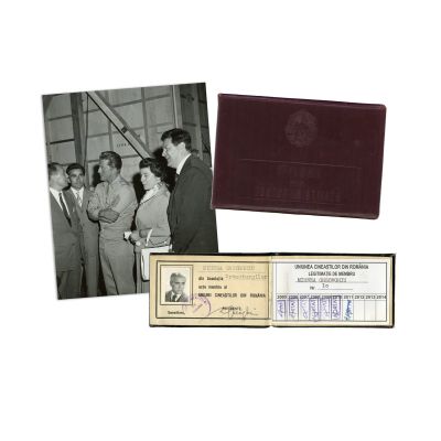 Mihnea Gheorghiu, diplomă + legitimație de membru + fotografie de epocă, 1961